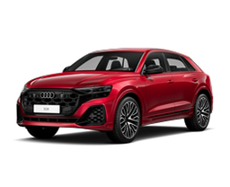 Ein roter Audi SQ8 SUV steht frei vor einem weißen Hintergrund